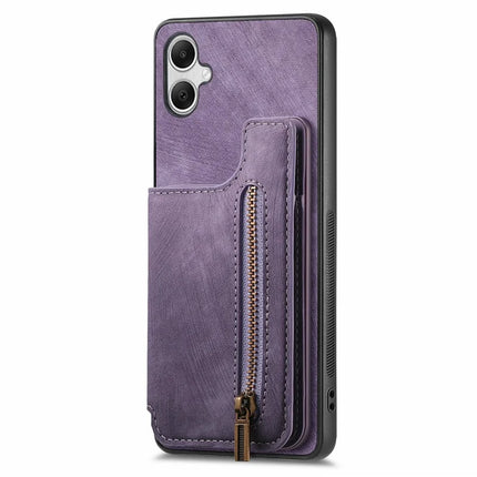 For Samsung Galaxy A06 Case with Card Holder Retro Leather+TPU Zipper Phone Cover