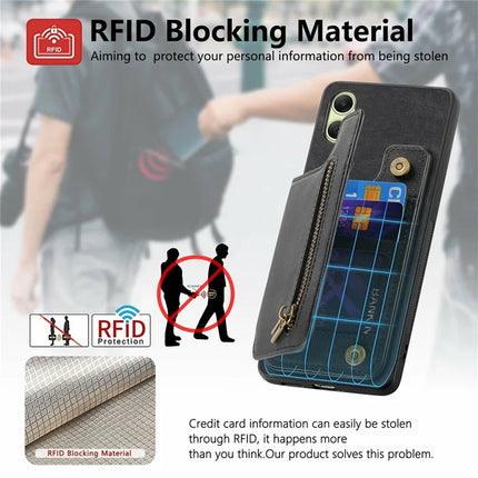 For Samsung Galaxy A06 Case with Card Holder Retro Leather+TPU Zipper Phone Cover