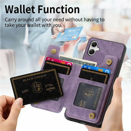 For Samsung Galaxy A06 Case with Card Holder Retro Leather+TPU Zipper Phone Cover