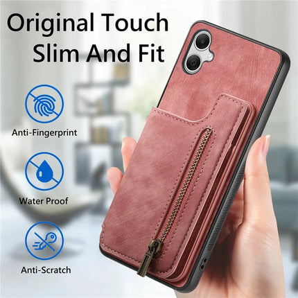 For Samsung Galaxy A06 Case with Card Holder Retro Leather+TPU Zipper Phone Cover