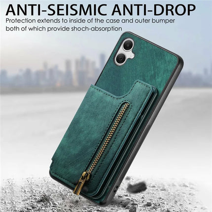 For Samsung Galaxy A06 Case with Card Holder Retro Leather+TPU Zipper Phone Cover