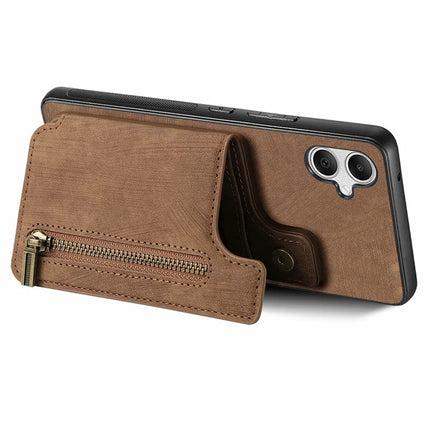 For Samsung Galaxy A06 Case with Card Holder Retro Leather+TPU Zipper Phone Cover