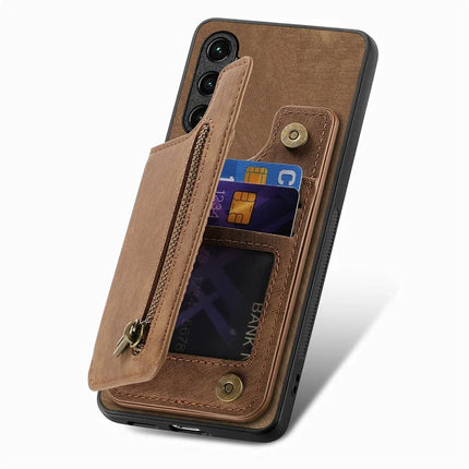 For Samsung Galaxy A06 Case with Card Holder Retro Leather+TPU Zipper Phone Cover