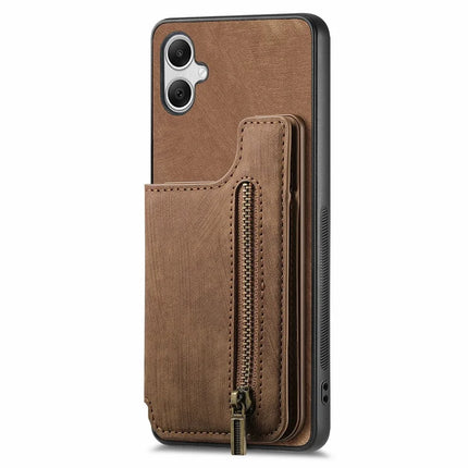 For Samsung Galaxy A06 Case with Card Holder Retro Leather+TPU Zipper Phone Cover