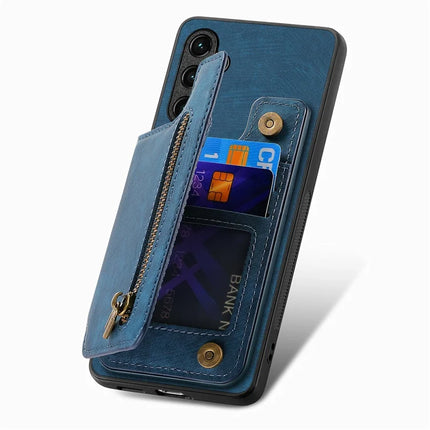For Samsung Galaxy A06 Case with Card Holder Retro Leather+TPU Zipper Phone Cover