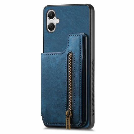 For Samsung Galaxy A06 Case with Card Holder Retro Leather+TPU Zipper Phone Cover