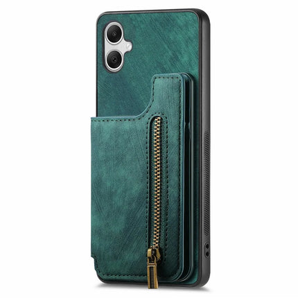 For Samsung Galaxy A06 Case with Card Holder Retro Leather+TPU Zipper Phone Cover