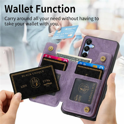 For Samsung Galaxy A16 4G / 5G Case with Card Holder Retro Leather+TPU Zipper Phone Cover