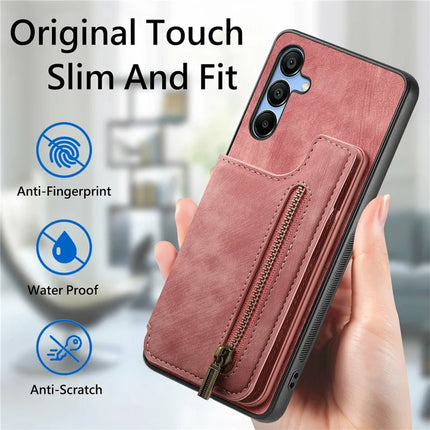 For Samsung Galaxy A16 4G / 5G Case with Card Holder Retro Leather+TPU Zipper Phone Cover