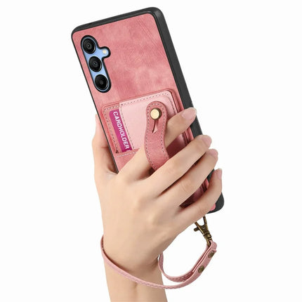 For Samsung Galaxy A16 4G / 5G Case Wristband Kickstand PU Leather Retro Back Cover Card Holder