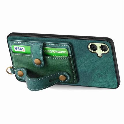 For Samsung Galaxy A06 Case Wristband Kickstand PU Leather Retro Back Cover Card Holder