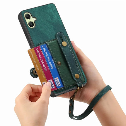 For Samsung Galaxy A06 Case Wristband Kickstand PU Leather Retro Back Cover Card Holder