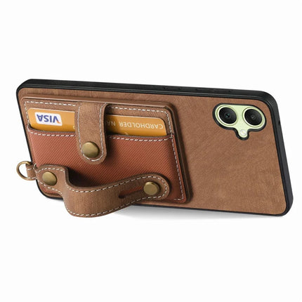 For Samsung Galaxy A06 Case Wristband Kickstand PU Leather Retro Back Cover Card Holder