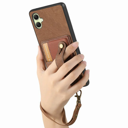 For Samsung Galaxy A06 Case Wristband Kickstand PU Leather Retro Back Cover Card Holder