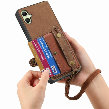 For Samsung Galaxy A06 Case Wristband Kickstand PU Leather Retro Back Cover Card Holder