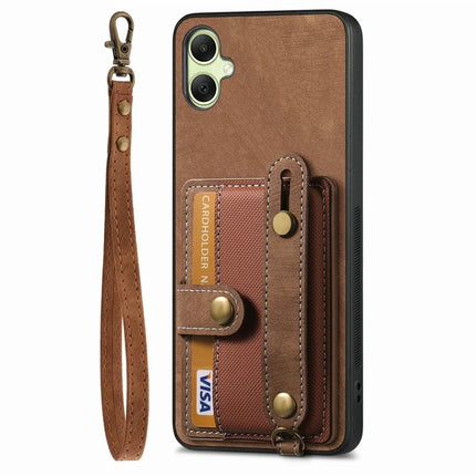 For Samsung Galaxy A06 Case Wristband Kickstand PU Leather Retro Back Cover Card Holder