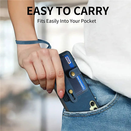 For Samsung Galaxy A06 Case Wristband Kickstand PU Leather Retro Back Cover Card Holder