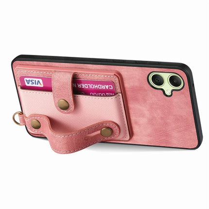 For Samsung Galaxy A06 Case Wristband Kickstand PU Leather Retro Back Cover Card Holder