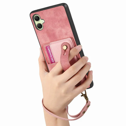 For Samsung Galaxy A06 Case Wristband Kickstand PU Leather Retro Back Cover Card Holder