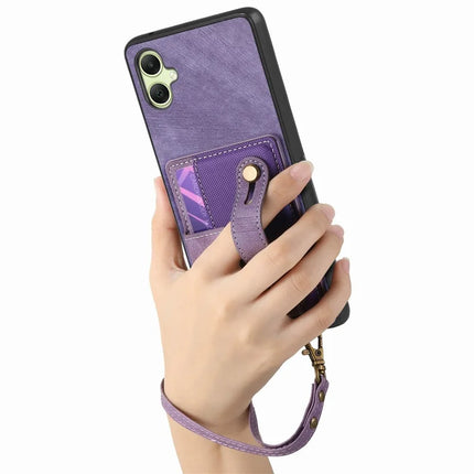 For Samsung Galaxy A06 Case Wristband Kickstand PU Leather Retro Back Cover Card Holder