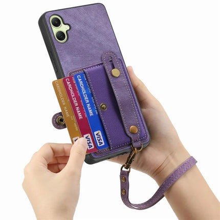 For Samsung Galaxy A06 Case Wristband Kickstand PU Leather Retro Back Cover Card Holder