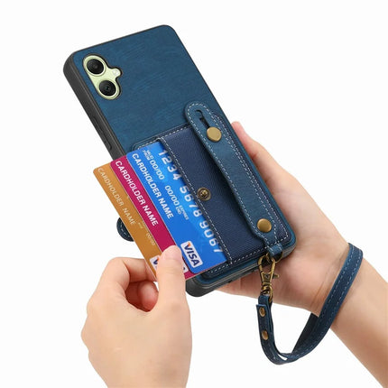 For Samsung Galaxy A06 Case Wristband Kickstand PU Leather Retro Back Cover Card Holder