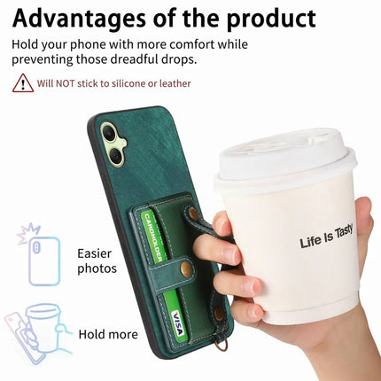For Samsung Galaxy A06 Case Wristband Kickstand PU Leather Retro Back Cover Card Holder