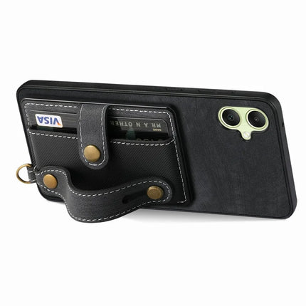 For Samsung Galaxy A06 Case Wristband Kickstand PU Leather Retro Back Cover Card Holder