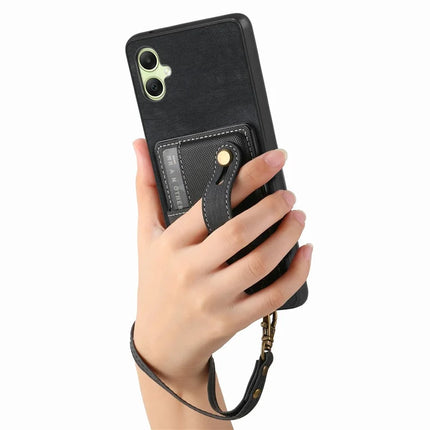 For Samsung Galaxy A06 Case Wristband Kickstand PU Leather Retro Back Cover Card Holder