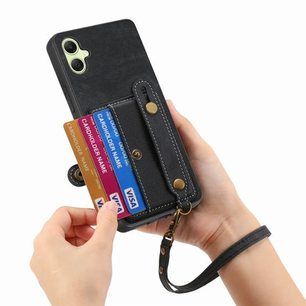 For Samsung Galaxy A06 Case Wristband Kickstand PU Leather Retro Back Cover Card Holder