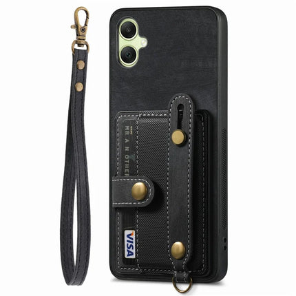 For Samsung Galaxy A06 Case Wristband Kickstand PU Leather Retro Back Cover Card Holder