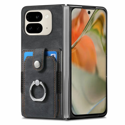 For Google Pixel 9 Pro Fold 5G Case Kickstand Leather+PC Non-Slip Protective Cover Card Slots