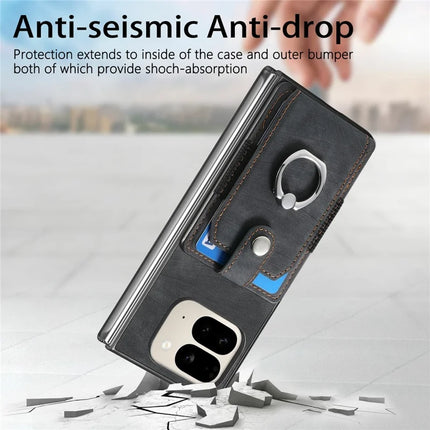 For Google Pixel 9 Pro Fold 5G Case Kickstand Leather+PC Non-Slip Protective Cover Card Slots