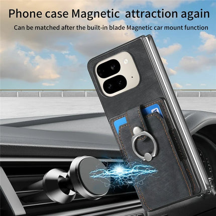 For Google Pixel 9 Pro Fold 5G Case Kickstand Leather+PC Non-Slip Protective Cover Card Slots