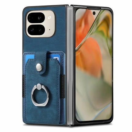 For Google Pixel 9 Pro Fold 5G Case Kickstand Leather+PC Non-Slip Protective Cover Card Slots