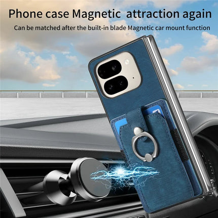 For Google Pixel 9 Pro Fold 5G Case Kickstand Leather+PC Non-Slip Protective Cover Card Slots
