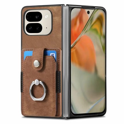 For Google Pixel 9 Pro Fold 5G Case Kickstand Leather+PC Non-Slip Protective Cover Card Slots