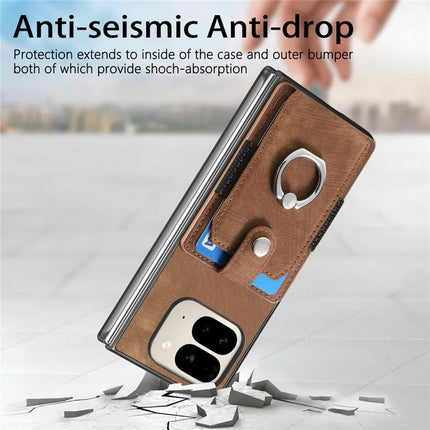 For Google Pixel 9 Pro Fold 5G Case Kickstand Leather+PC Non-Slip Protective Cover Card Slots