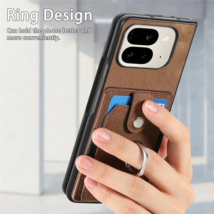 For Google Pixel 9 Pro Fold 5G Case Kickstand Leather+PC Non-Slip Protective Cover Card Slots