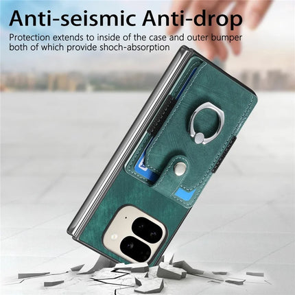 For Google Pixel 9 Pro Fold 5G Case Kickstand Leather+PC Non-Slip Protective Cover Card Slots