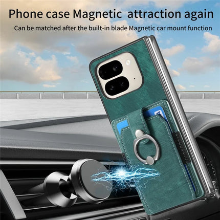 For Google Pixel 9 Pro Fold 5G Case Kickstand Leather+PC Non-Slip Protective Cover Card Slots