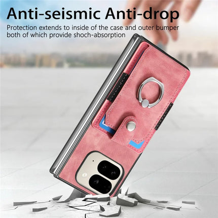 For Google Pixel 9 Pro Fold 5G Case Kickstand Leather+PC Non-Slip Protective Cover Card Slots
