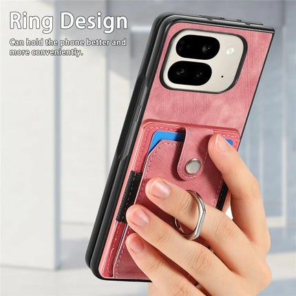 For Google Pixel 9 Pro Fold 5G Case Kickstand Leather+PC Non-Slip Protective Cover Card Slots