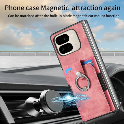 For Google Pixel 9 Pro Fold 5G Case Kickstand Leather+PC Non-Slip Protective Cover Card Slots