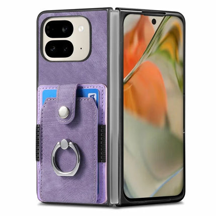 For Google Pixel 9 Pro Fold 5G Case Kickstand Leather+PC Non-Slip Protective Cover Card Slots
