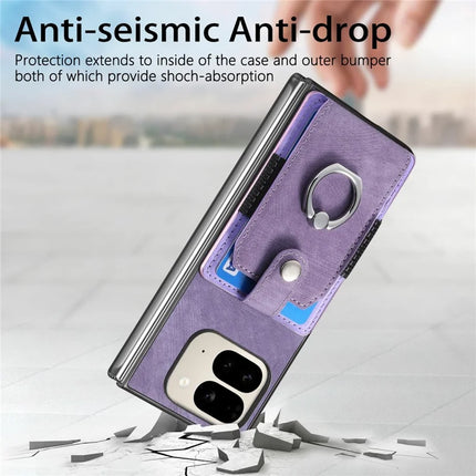 For Google Pixel 9 Pro Fold 5G Case Kickstand Leather+PC Non-Slip Protective Cover Card Slots