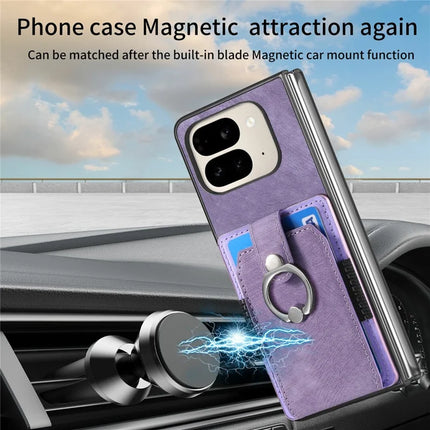 For Google Pixel 9 Pro Fold 5G Case Kickstand Leather+PC Non-Slip Protective Cover Card Slots