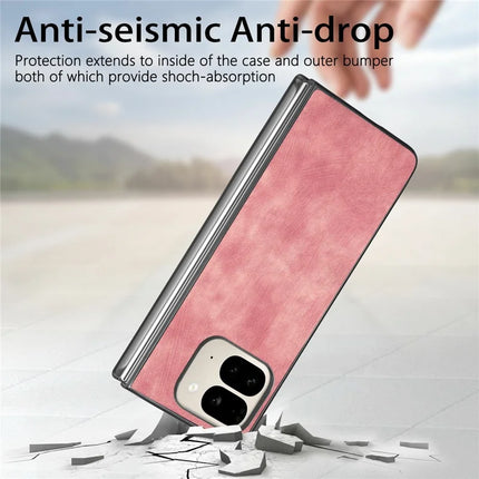 For Google Pixel 9 Pro Fold 5G Case Retro PU Leather Coated PC Folding Phone Cover