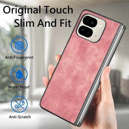 For Google Pixel 9 Pro Fold 5G Case Retro PU Leather Coated PC Folding Phone Cover