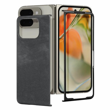 For Google Pixel 9 Pro Fold 5G Case Retro PU Leather Coated PC Folding Phone Cover